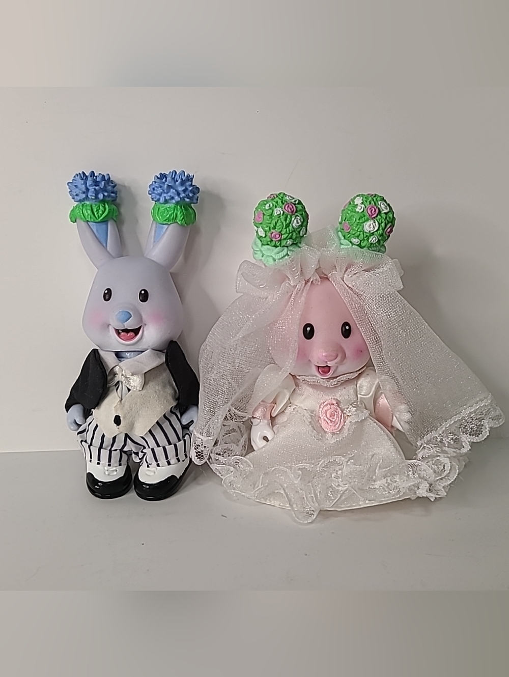 Vintage Tea Bunnies Wedding Bride Groom Sweetheart Rose Bachelor Button Figures